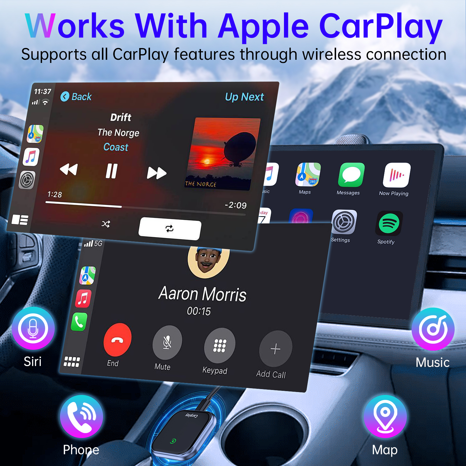 BY-963C Dual-Mode Wireless CarPlay/Android Auto Adapter 2-in-1 USB-A Dongle OEM Compatibility CE/FCC Certified - BY963C - Carplay adapter for car fact