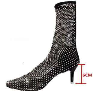 Fine Pointed Head Rhine-drill Cold High Heel Elastic Fishnet Socks Boots Hollowed Out in New Women's Shoes