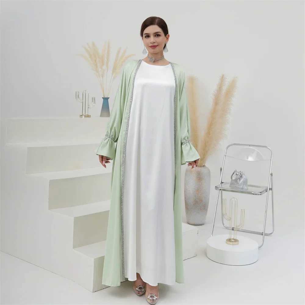 Modest Abaya Beads Muslim Women Open Cardigan Maxi Dresses Turkey Arab Robe Islamic Dubai Eid Party Femme Kaftan Kimono Jalabiya X250514