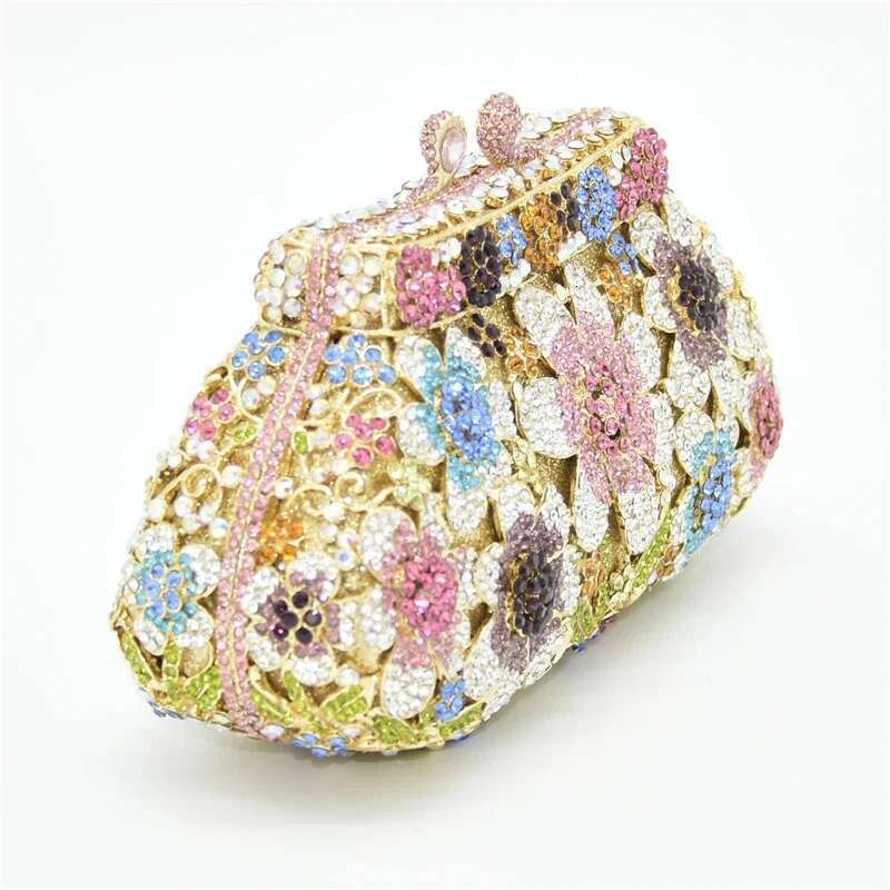 Bling Bridal New Wedding Bag Purses Flower Shape Dia Handbags Fashion Women Crystal Prom Clutch Purse