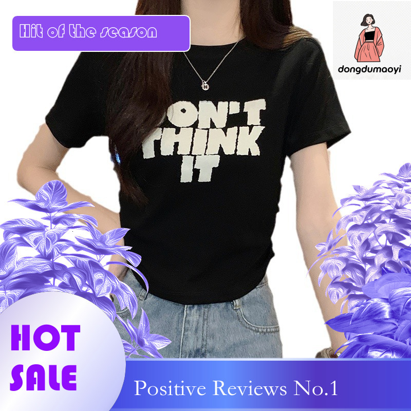 dongdumaoyi Shouldered pure cotton short sleeved for women 2025 new summer niche design, pink letter printed T-shirt top