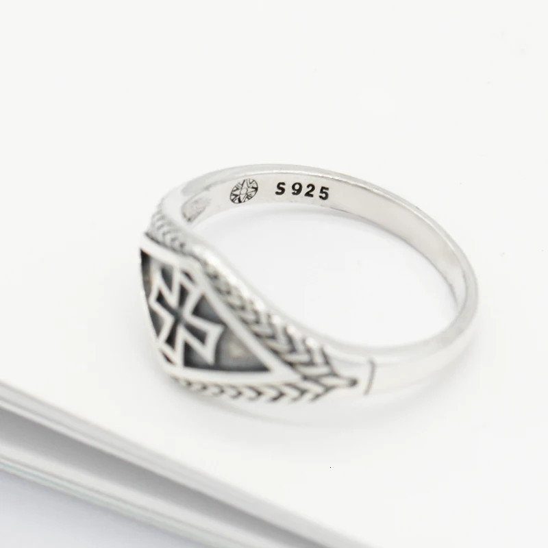 925 Sterling Silver Cross Men Ring Knights Templars Vintage Punk Christian Retro Thai Silver Ring for Male Fashion Jewelry 250509