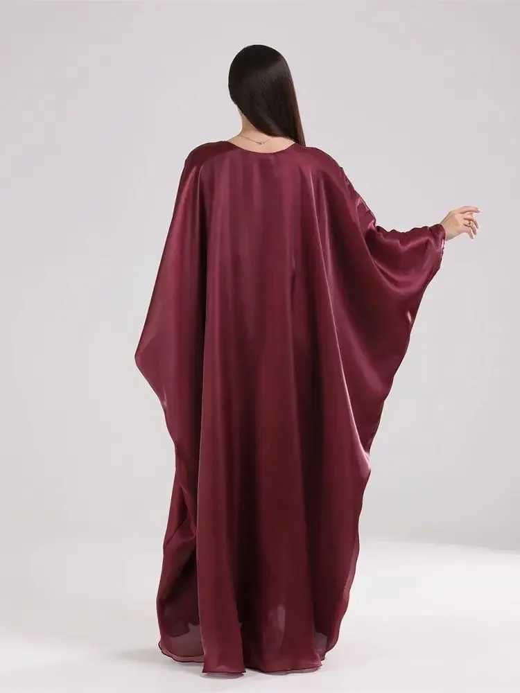 Batwing Butterfly Satin Abaya Dubai Luxury Muslim Kaftan Maxi Dress Abayas For Women Ka Robe Caftan Marocain Femme Vestidos X250514