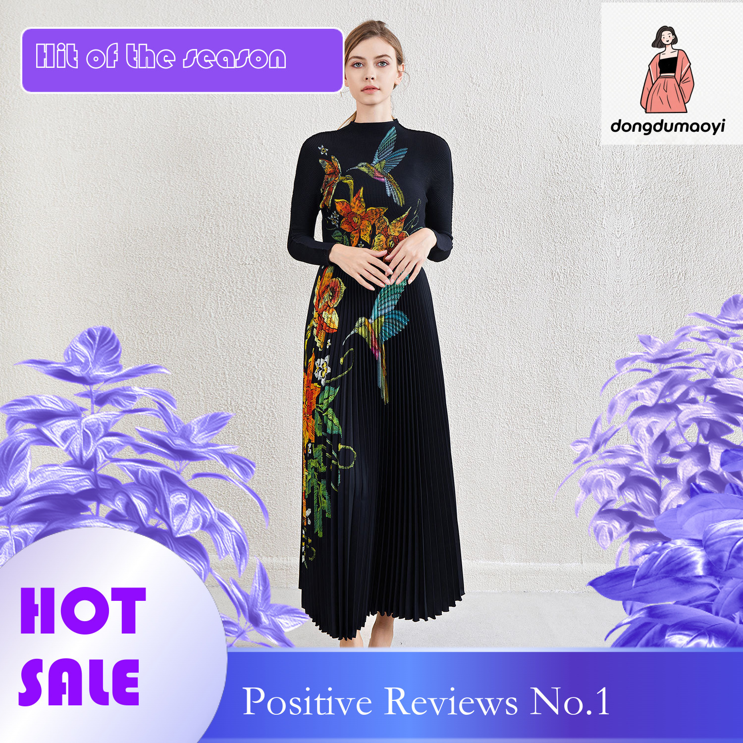 dongdumaoyi Fashionable Set, Folded Women's Clothing, Miyake Printed Chiffon Bottom Shirt, Half Skirt Two Piece Set