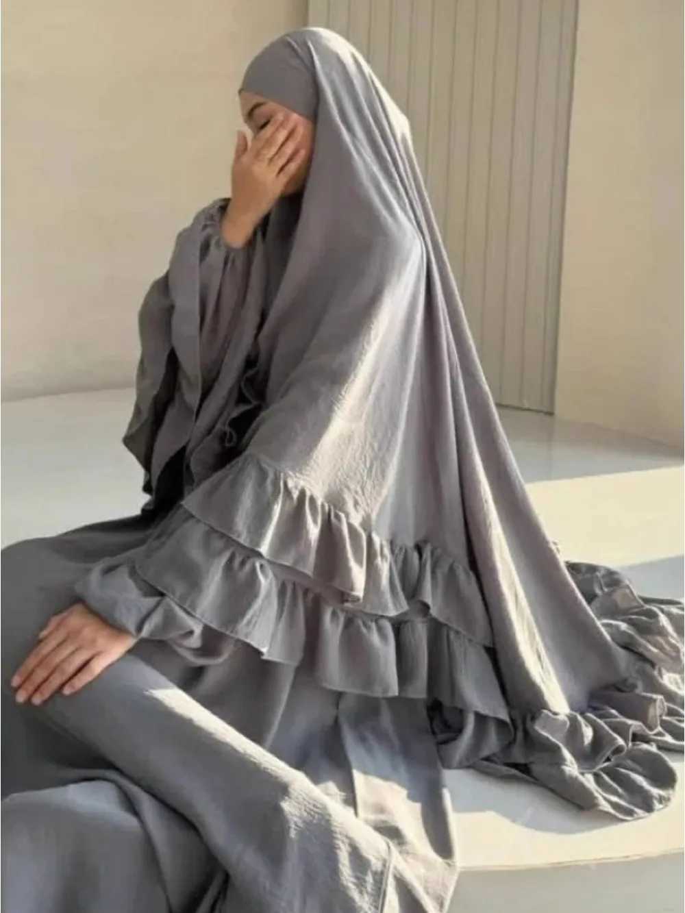 Muslim Dresses Hijab 2 Piece Sets Women Modest Abayas Headscarf Ramadan Morocco Dubai Kaftan Islam Vestidos Arab Long Robe Suit X2505141