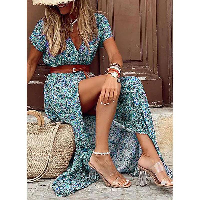 Women Clothes Dress Women S Fashion Bohemian V Neck Floral Dress KQ