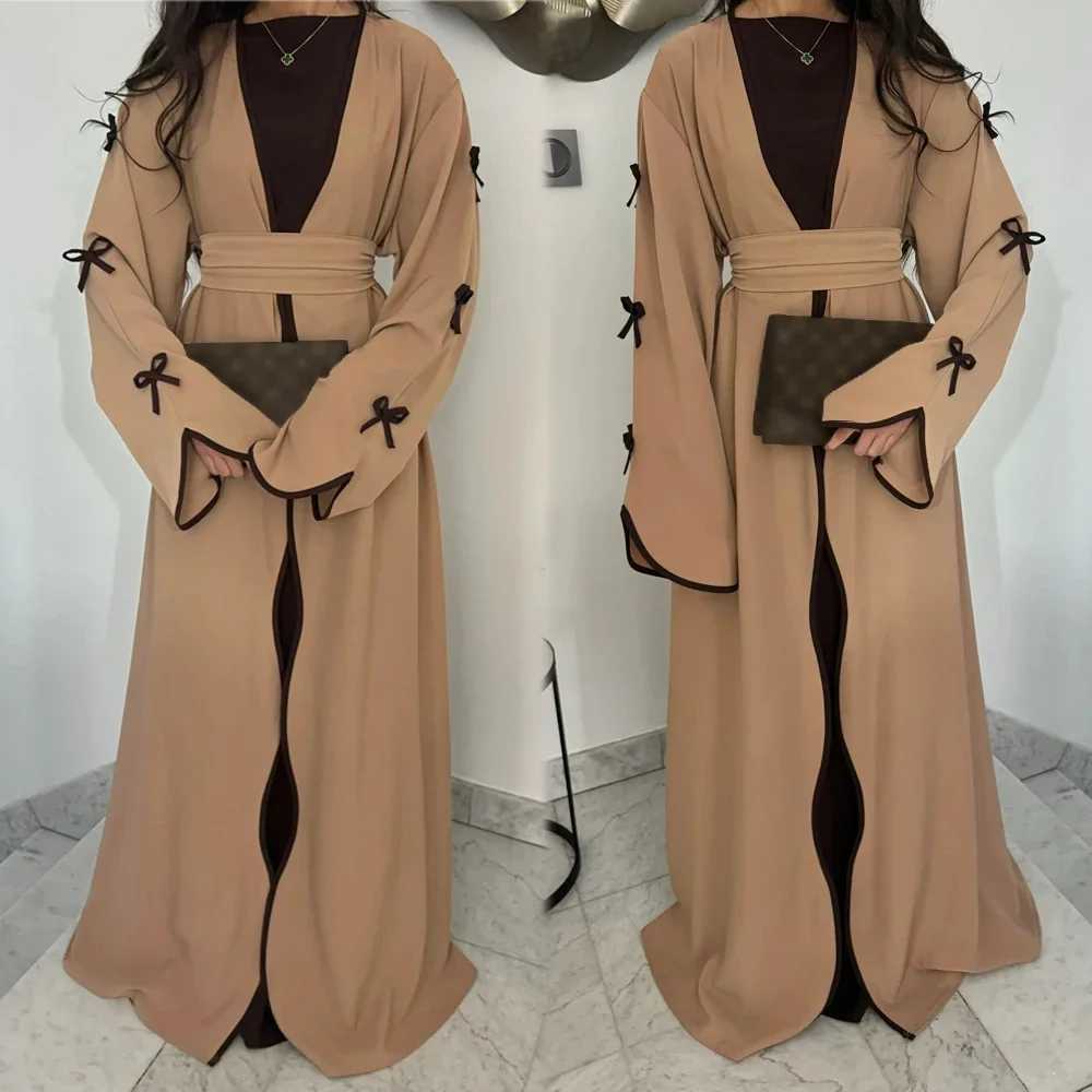 Bowknot Open Abaya for Women (No Inner) Ramadan Eid Hijabi Outfit Dubai Turkish Modest Islamic Clothing Muslim Kimono Abaya X250514