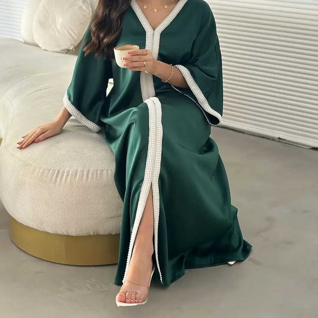 Ramadan Eid Djellaba Muslim Women Dress Split Hem Jalabiya Arabic Robe Dubai Abaya Turkey Kaftan Caftan Marocain Femme Vestidos X250514