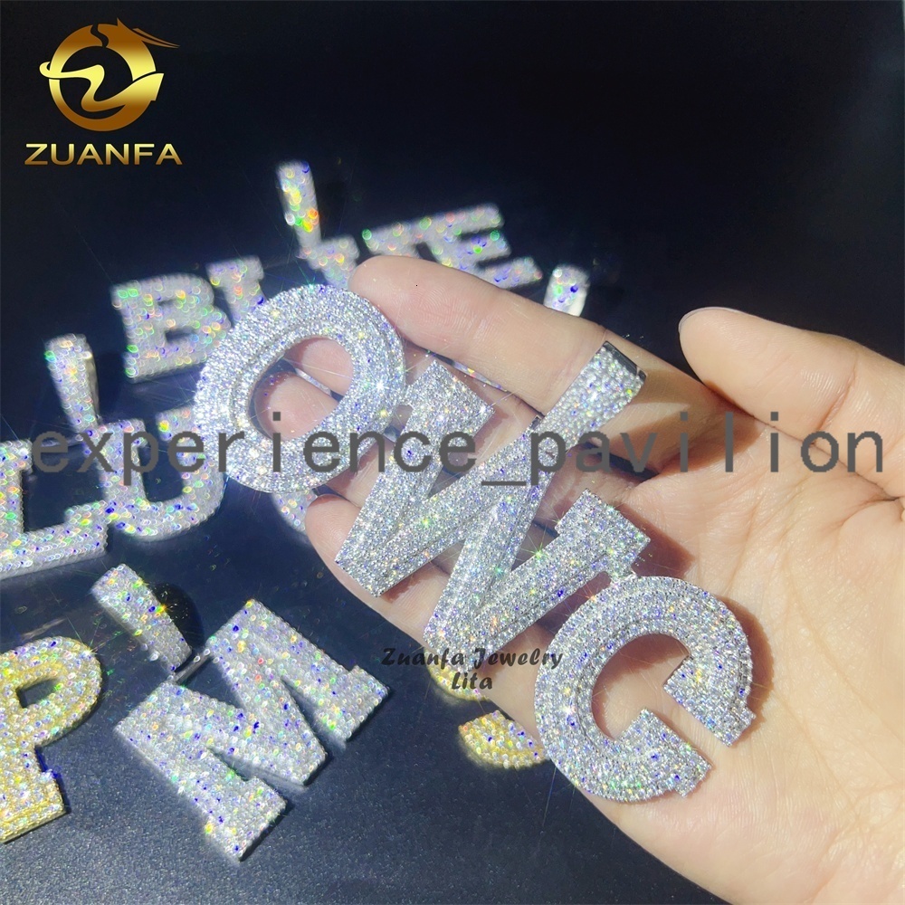 925 Sterling Silver Bling Custom Hip Hop Jewelry Letters Initial Necklace Iced Out Moissanite Pendant