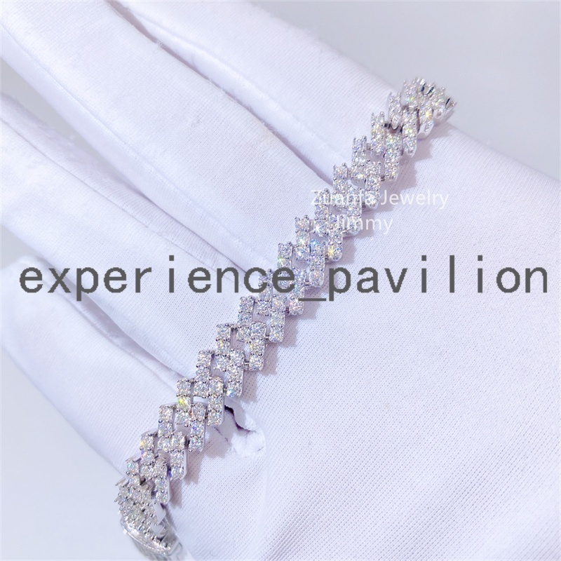 Buss Down Stylish 10mm Hiphop 925 Sterling Silver Hand Prong Setting Iced Out D Moissanite Diamond Cuban Link Chain Bracelet