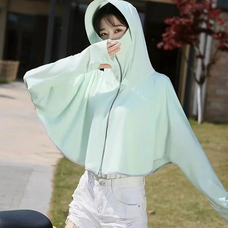 Xpqbb Sun Protection Jackets for Women Summer Ice Silk Outdoor Sunscreen Hooded Coat Female Quick Dry Thin UV Proof Outwear 250513