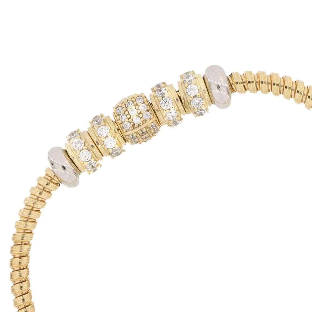 Made in Italy Elegant Gold Bracelet Adorned with Pave-set Beads and Adjustable Chain Perfect for Any Ocn