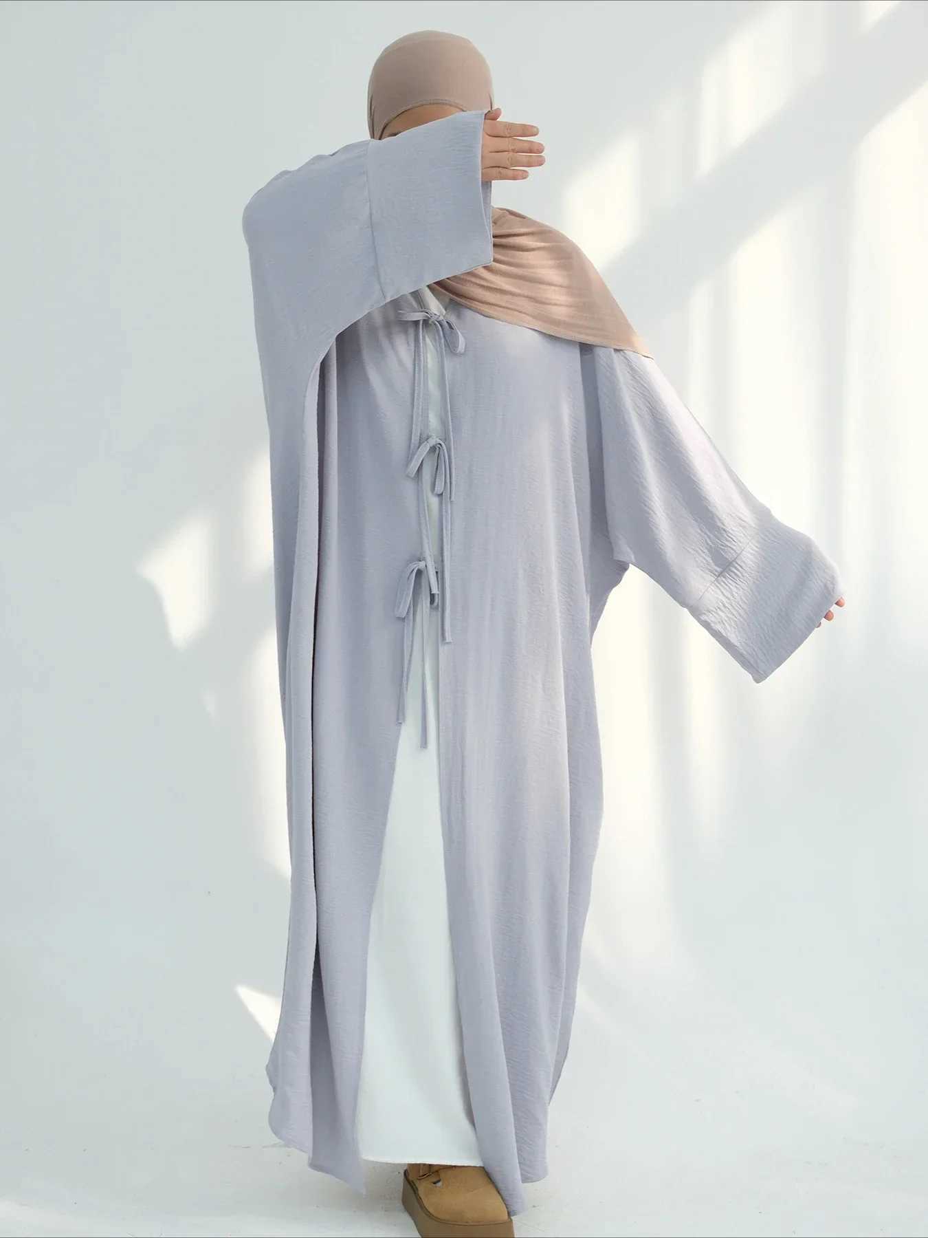 Eid Muslim Open Abaya Women Maxi Dresses Jalabiya Lace Up Vestidos Ramadan Morocco Dubai Abayas Kaftan Islam Arab Cardigan Robe X250514