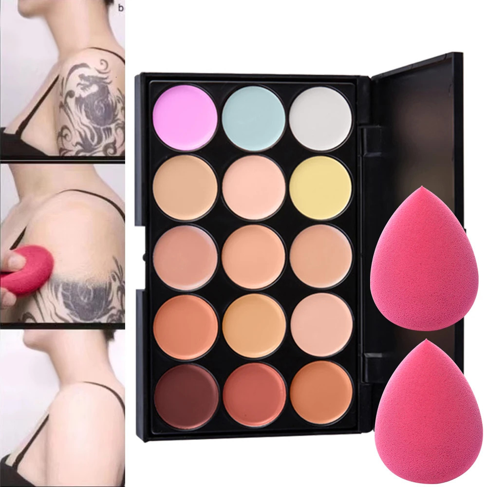 POPFEEL Concealer Palette Kit 15 Color Facial Camouflage Concealer with Sponge Puff 250512