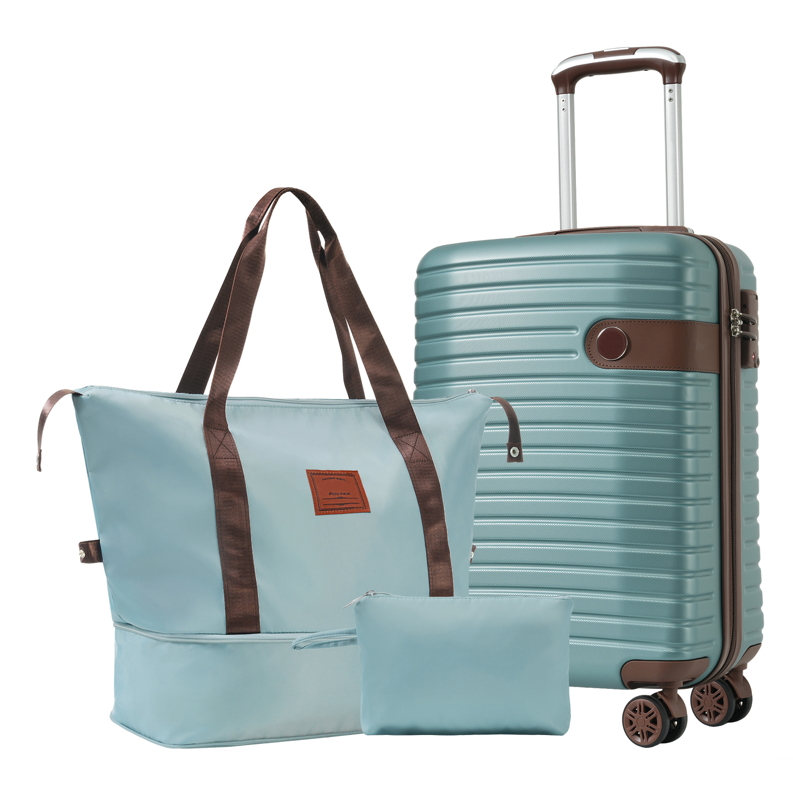 3-Piece Luggage Set: 20-Inch Carry - on Luggage, Airline Approved, Lightweight Hardshell ABS Suitcases with Wheels and TSA Lock Retractable pull rod T