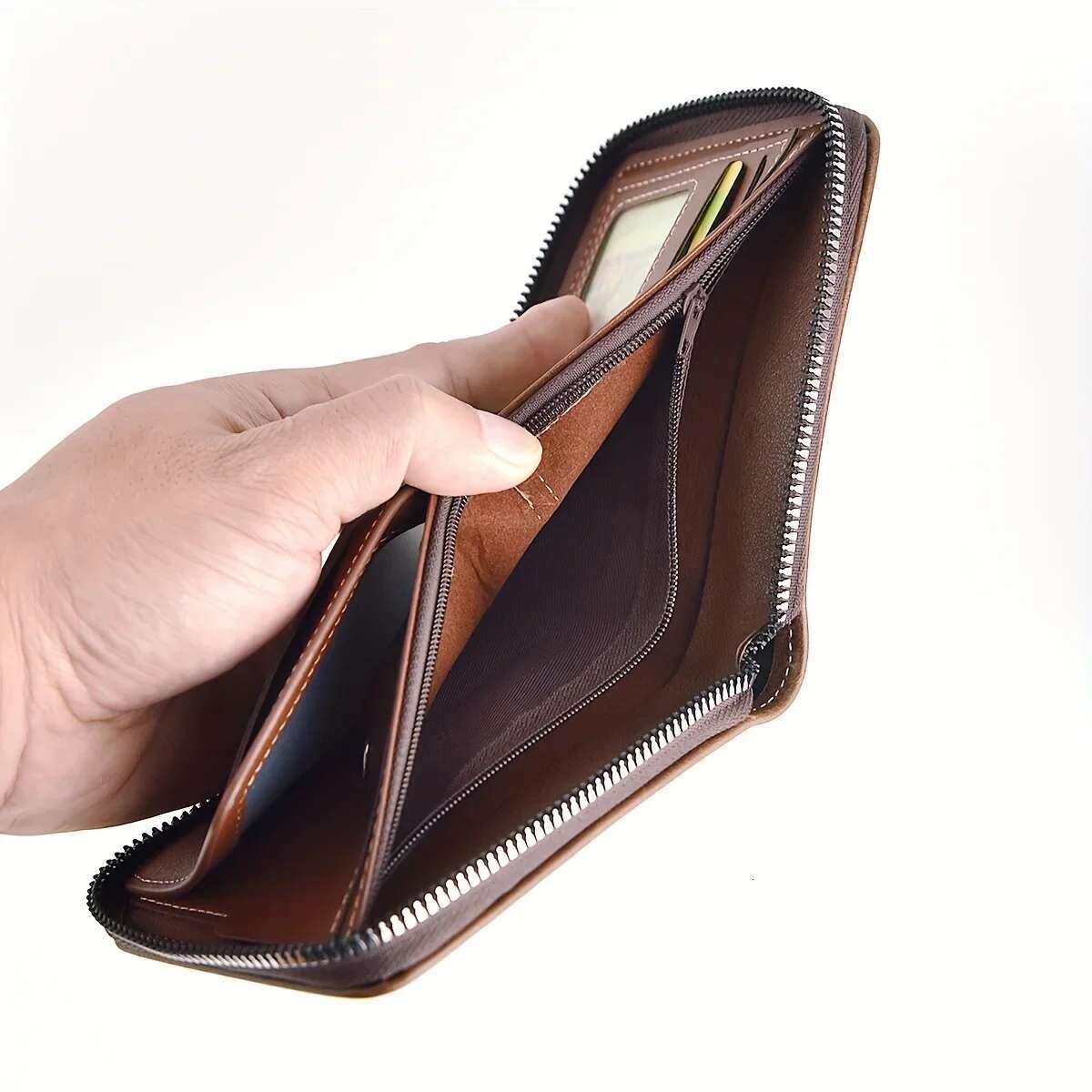 Men's Wallet Made of PU Wax Oil Skin for Men Short Male Card Holder Wallets Zipper Around Money Coin Purse