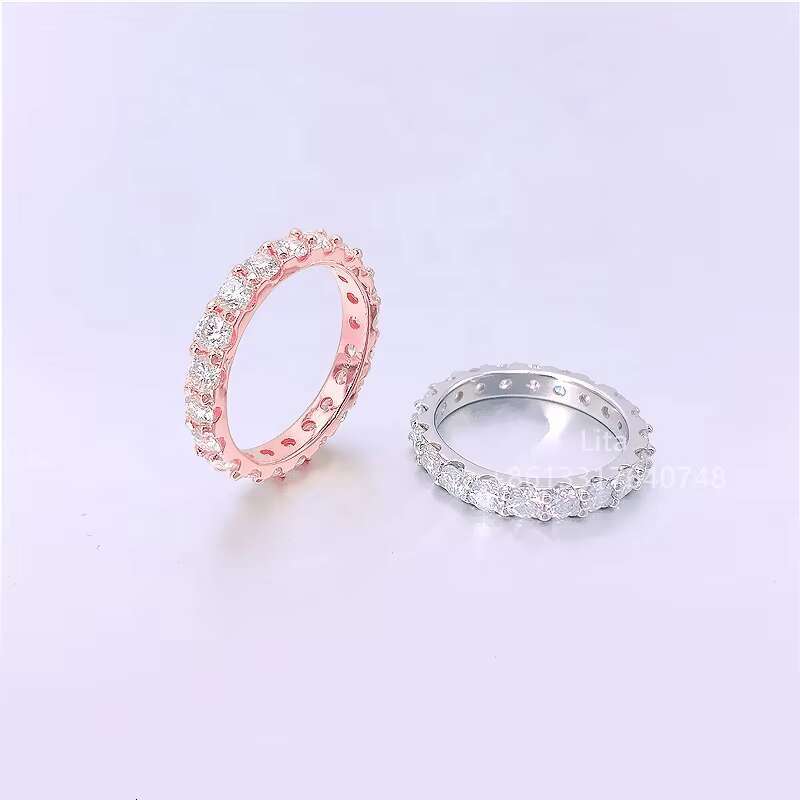 Brilliant Eternity Band 2mm 3mm Vvs Moissanite Solid Silver 925 Rose Gold Plated Womens Engagement Ring