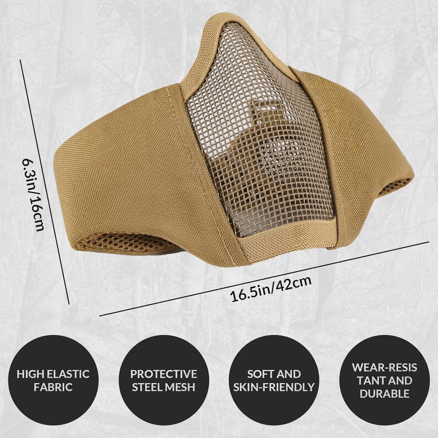VOTAOGOO Airsoft Mesh Mask, Tactical Foldable Half Mesh Mask with Ear Protection, Adjustable Military Mesh Lower Face Protective Mask