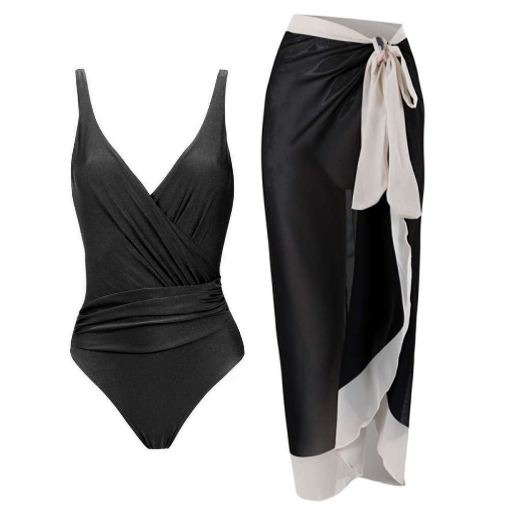 European and American one-piece women's conservative chiffon skirt two-piece swimsuit set 2025 temperament versatile new trendy clothing ins