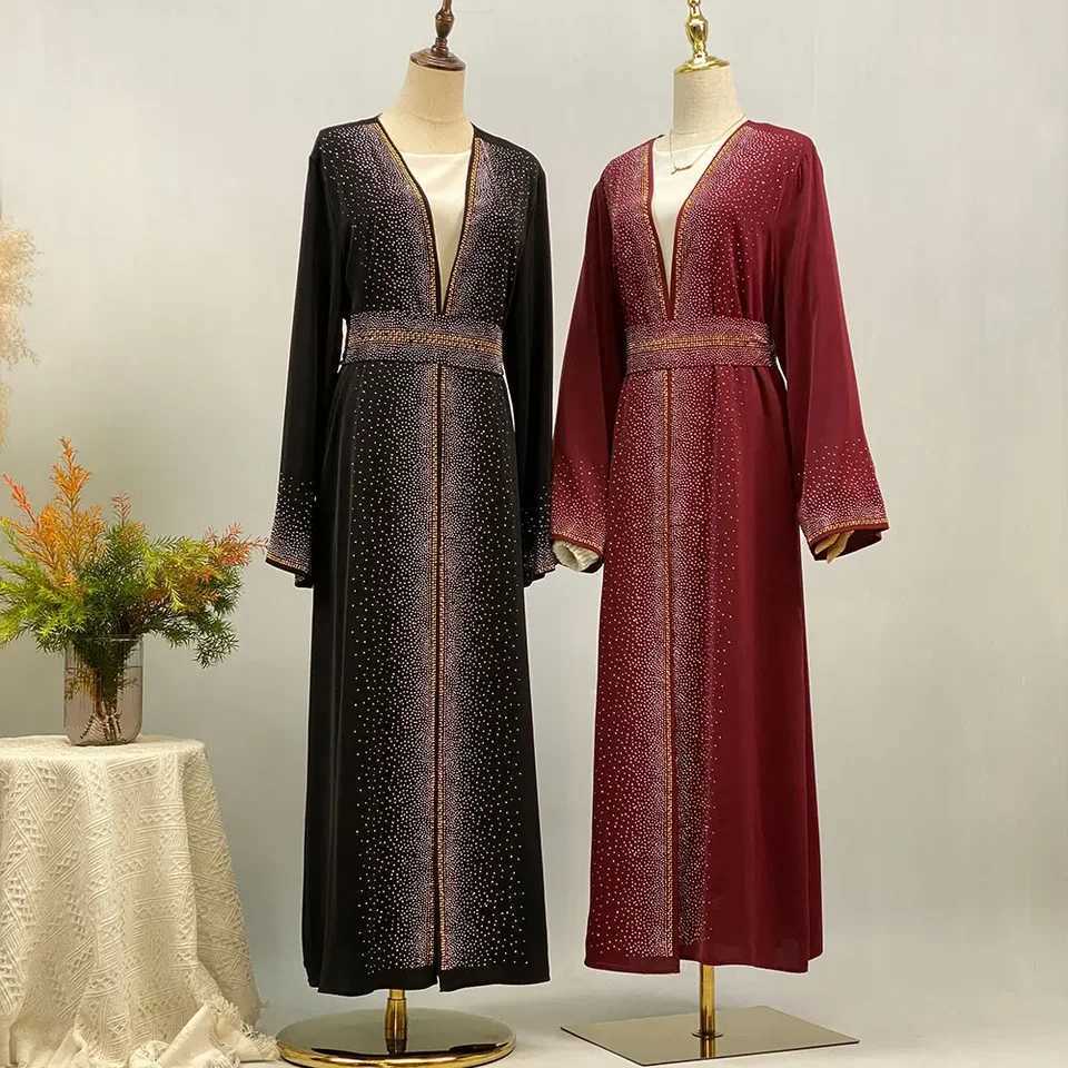 Eid Ramadan Muslim Women Diamonds Maxi Dress Kimono Cardigan Open Abaya Dubai Turkey Kaftan Islam Clothing Ka Robe Jalabiya X250514