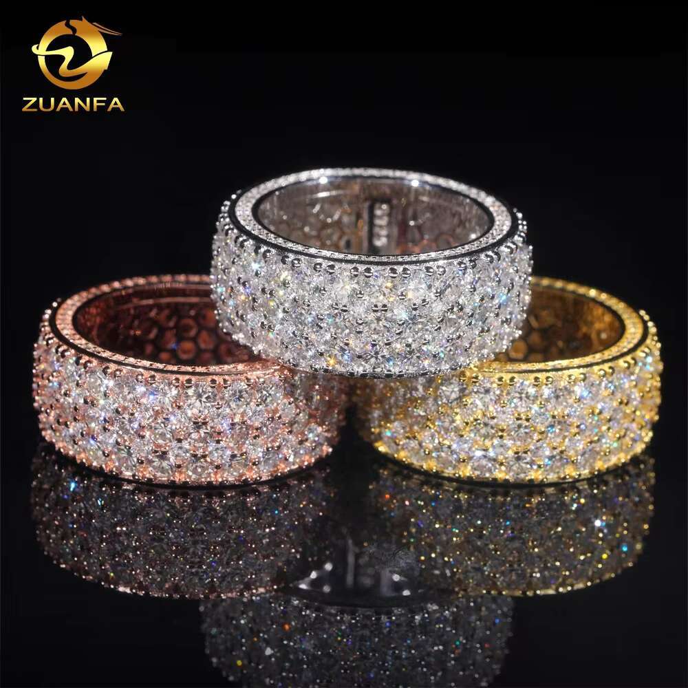 Wholesale Price Hip Hop Eternity Rings 925 Silver Iced Out Moissanite Diamond Ring for Men