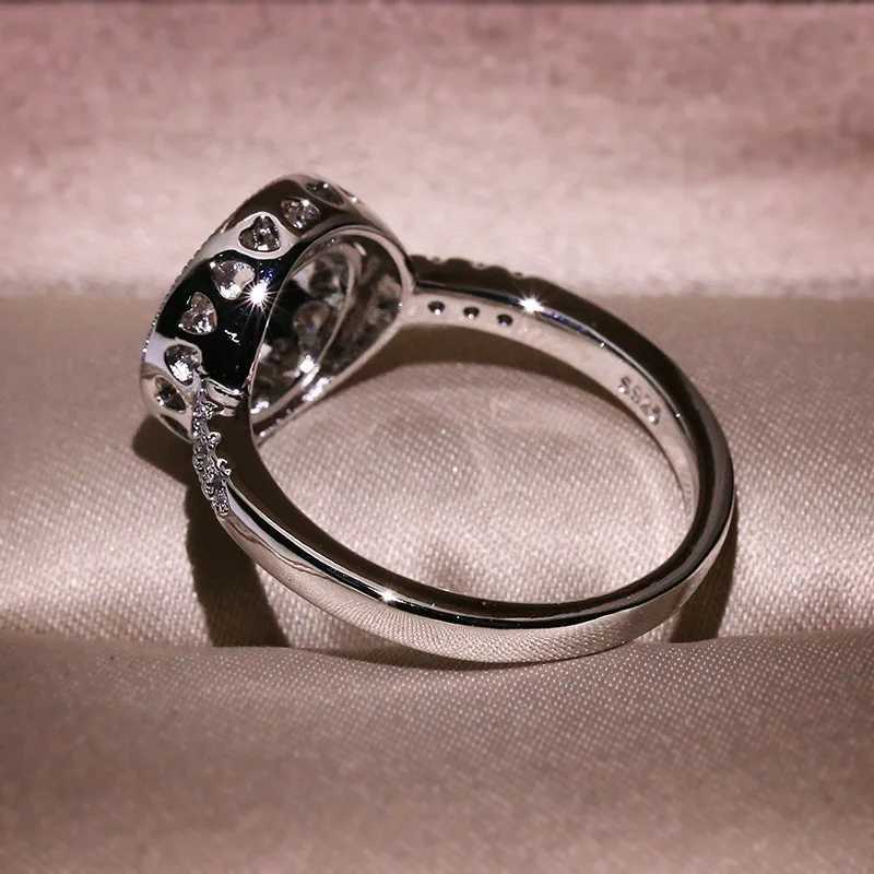 Luxury Excellent Round Zircon Ring Silver AAAA Crystal Inlaid Wedding Ring Female Jewelry Wedding Bride Simple JewelryXJ250514