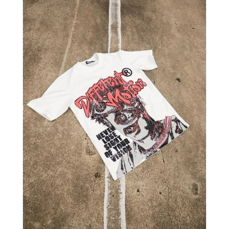 American Trendy Gothic Weird Letter Print Oversized TShirt Mens Y2k Streetwear Harajuku Prototype Round Neck Short Sleeve 250514