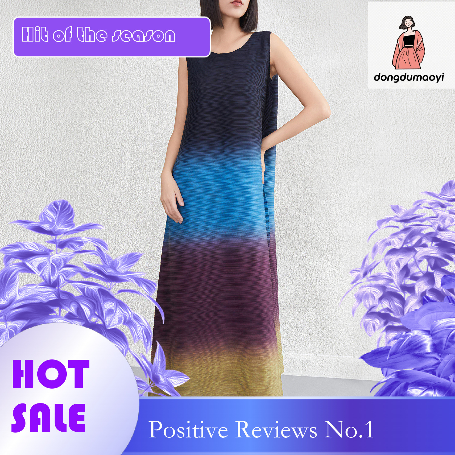 dongdumaoyi Miyake vest dress new spring summer design with gradient loose and slimming effect plus size round neck A line long skirt