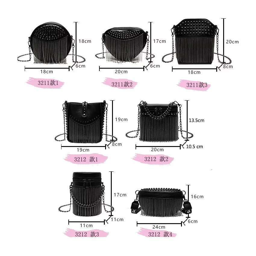 Designer Cylinder Bag Ladies Fashion Rivet Shoulder Bags Fringed Small Mobile Phone Crossbody Purse Summer Chain Borse
