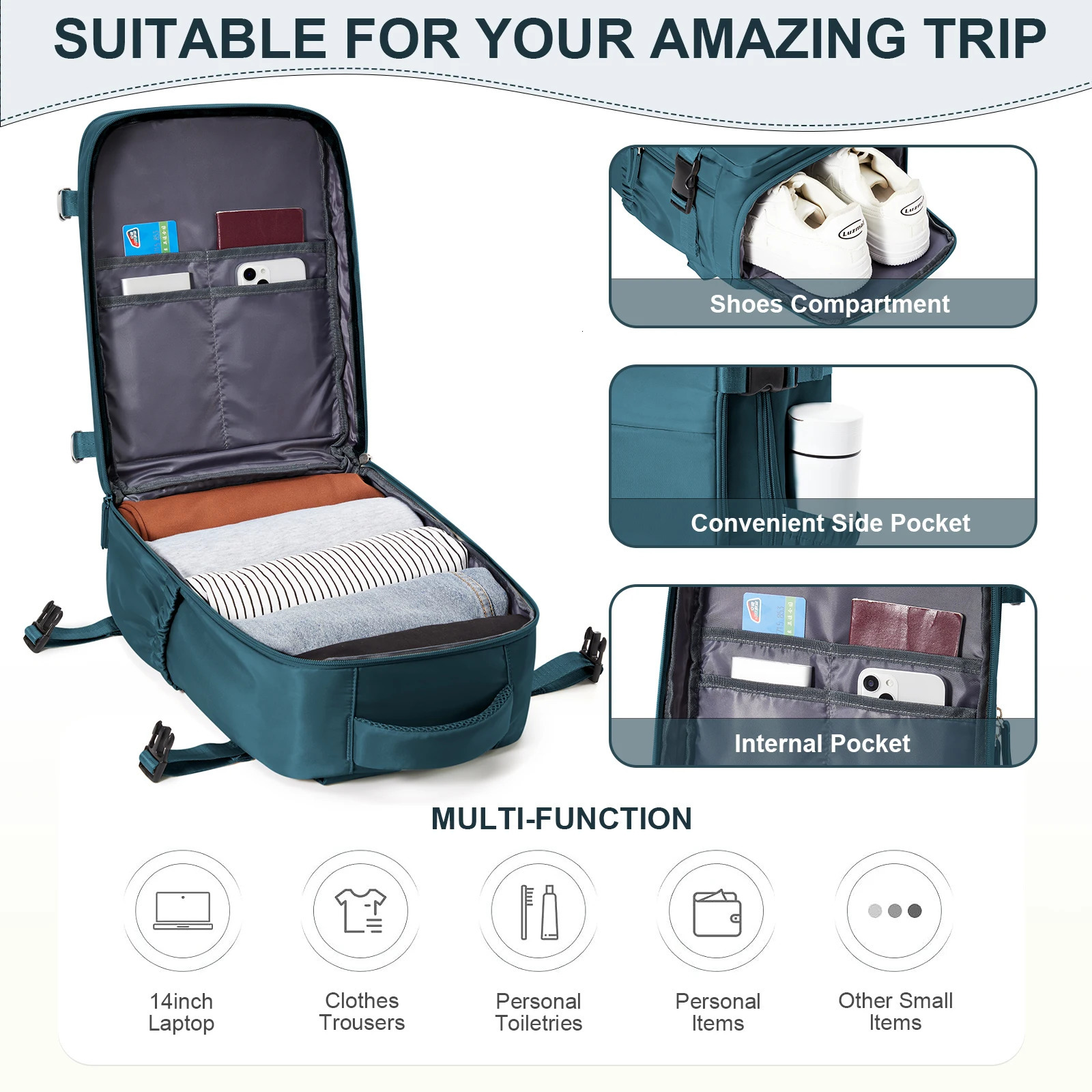 Women Men Hand Luggage Backpack Business Laptop Bag College Travel Waterproof Carry on Cabin School 250514