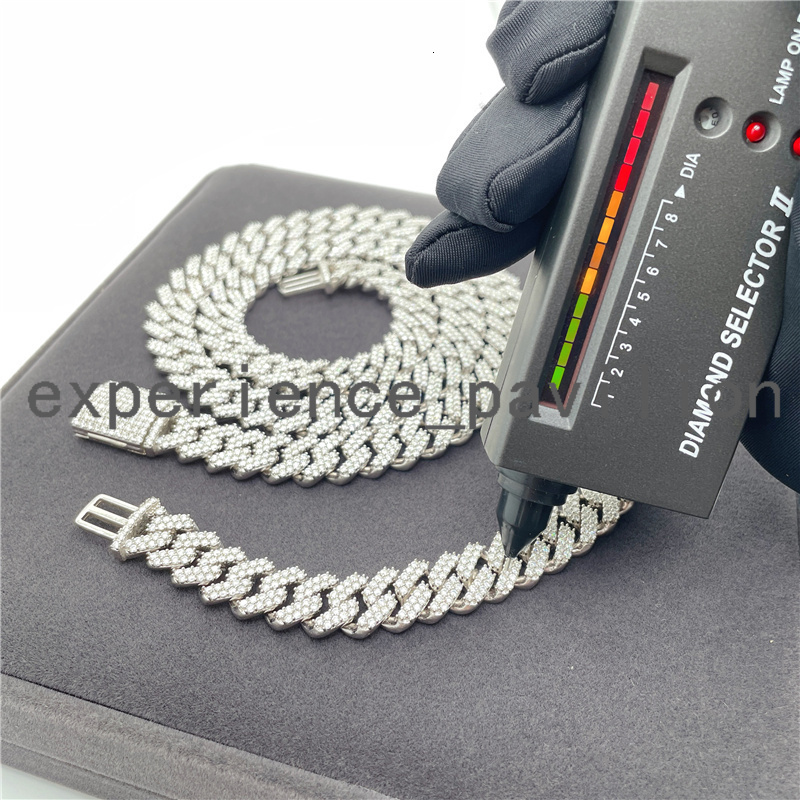 Hip Hop Jewelry 13MM Width 925 Silver 14K Gold Plated Miami Cuban Link Chain Moissanite Diamond Cuban Link Chain Bracelet