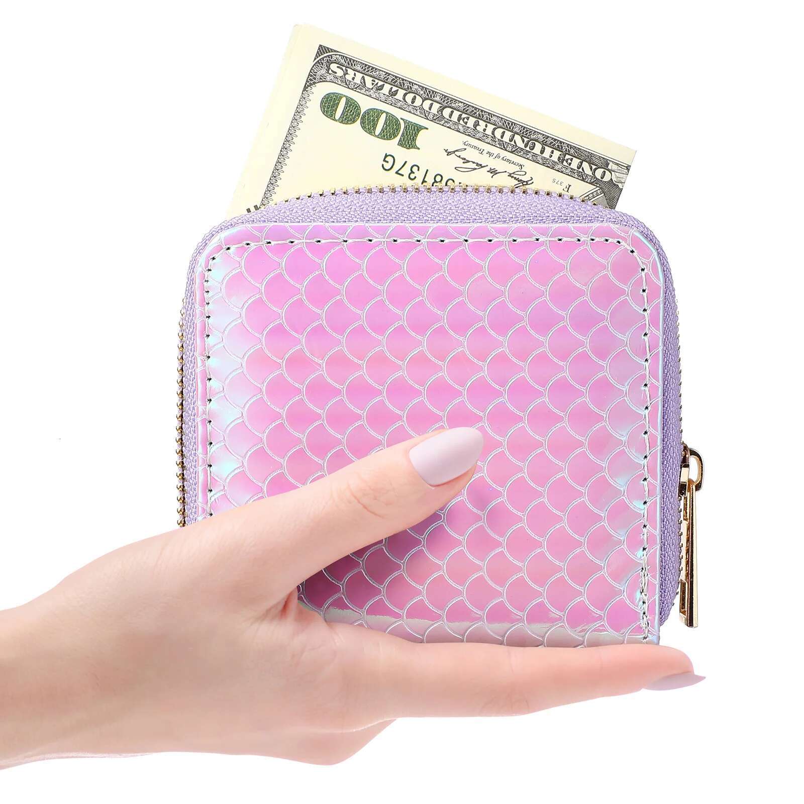 Zippered Closure Lightweight Fashion Small Coin Ladies Purse Women Wallet Card Holder Emed Surface Design