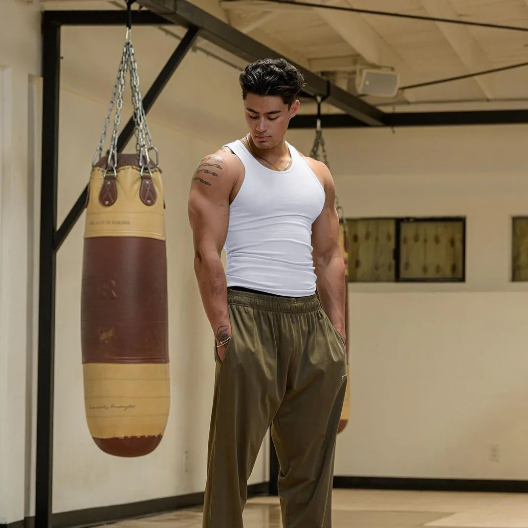High Stretch Striped Thread American Tight Sports Vest For Men Summer Running I-shape Speed Dry Fitness Sleeveless Top 250513