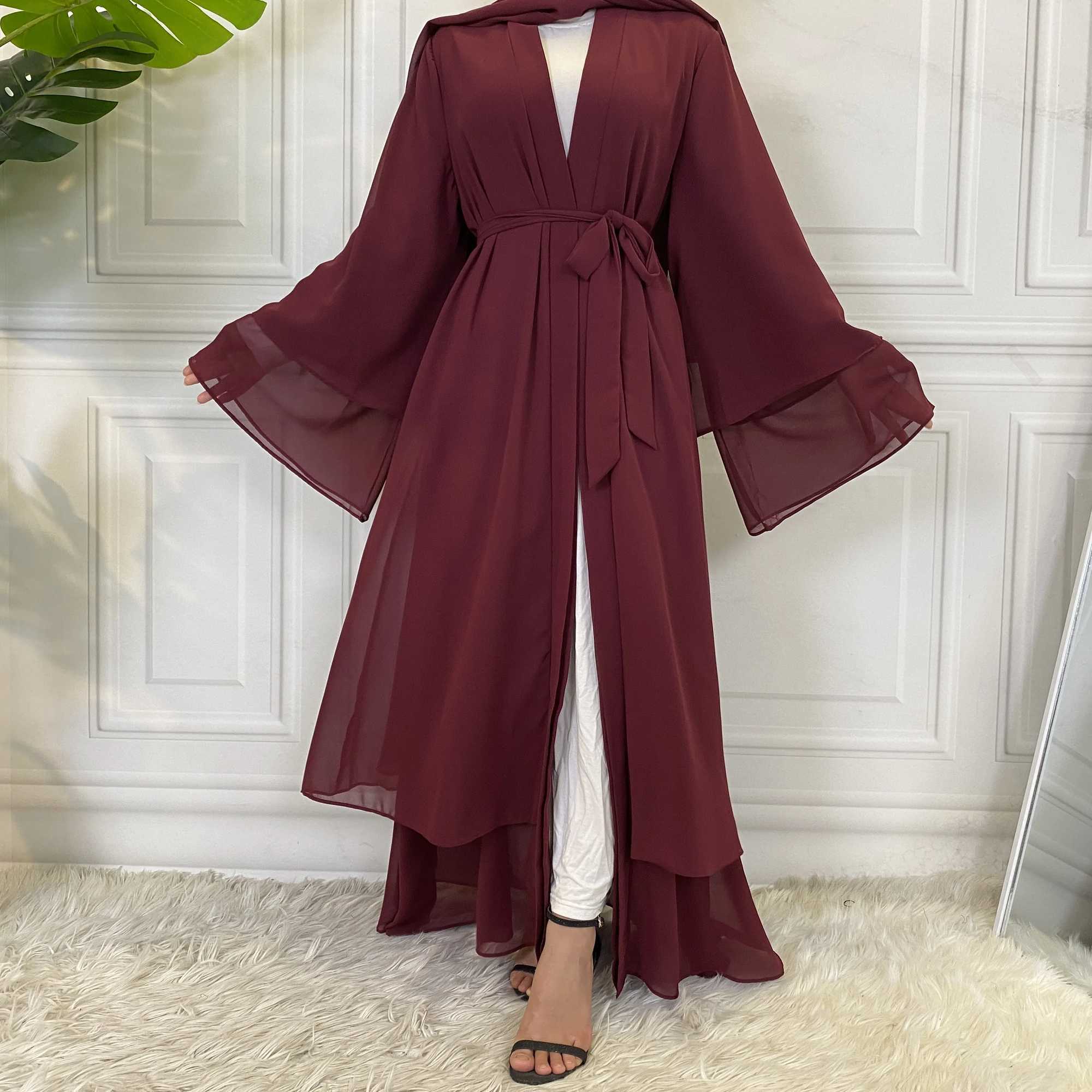 New Muslim Middle East fashion womens long dress Arab Dubai Turkey elegant womens cardigan chiffon robe X250514