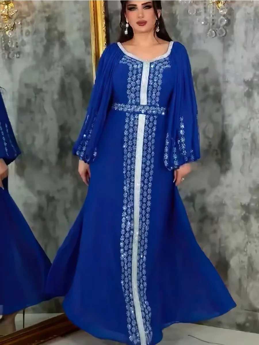 Abaya Muslim Women Party Dresses Chiffon Sequins Jalabiya Ramadan Eid Morocco Islam Sashes Vestidos Arab Long Robe Dubai Kaftan X250514