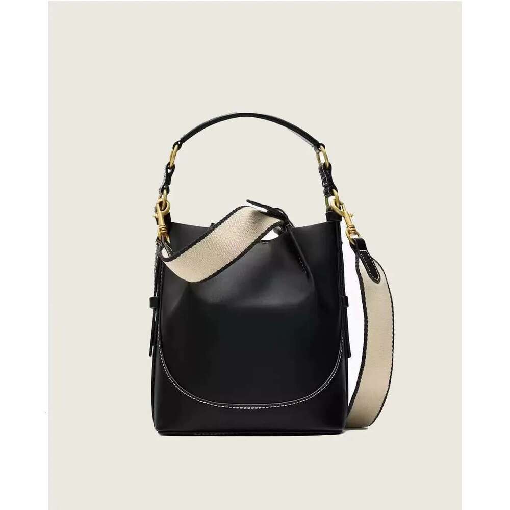 2025 New Fashion Women's Brown Korean Version Of Portable Slung Broadband Beam Mouth Bucket Bag