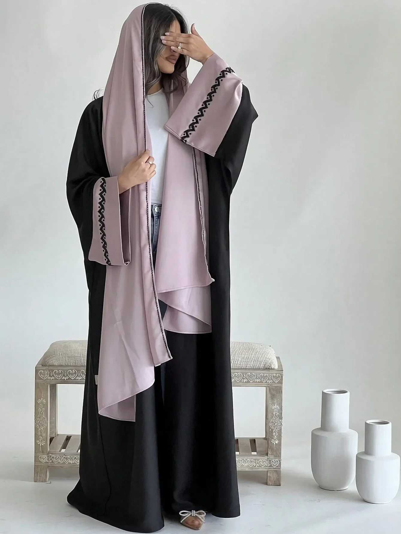 Islamic Full Slve Loose Open Front Abaya Muslim Arabian Embroidery Abayas Robe Turkey Kaftans Long Maxi Dress Women Jilbabs X2505141