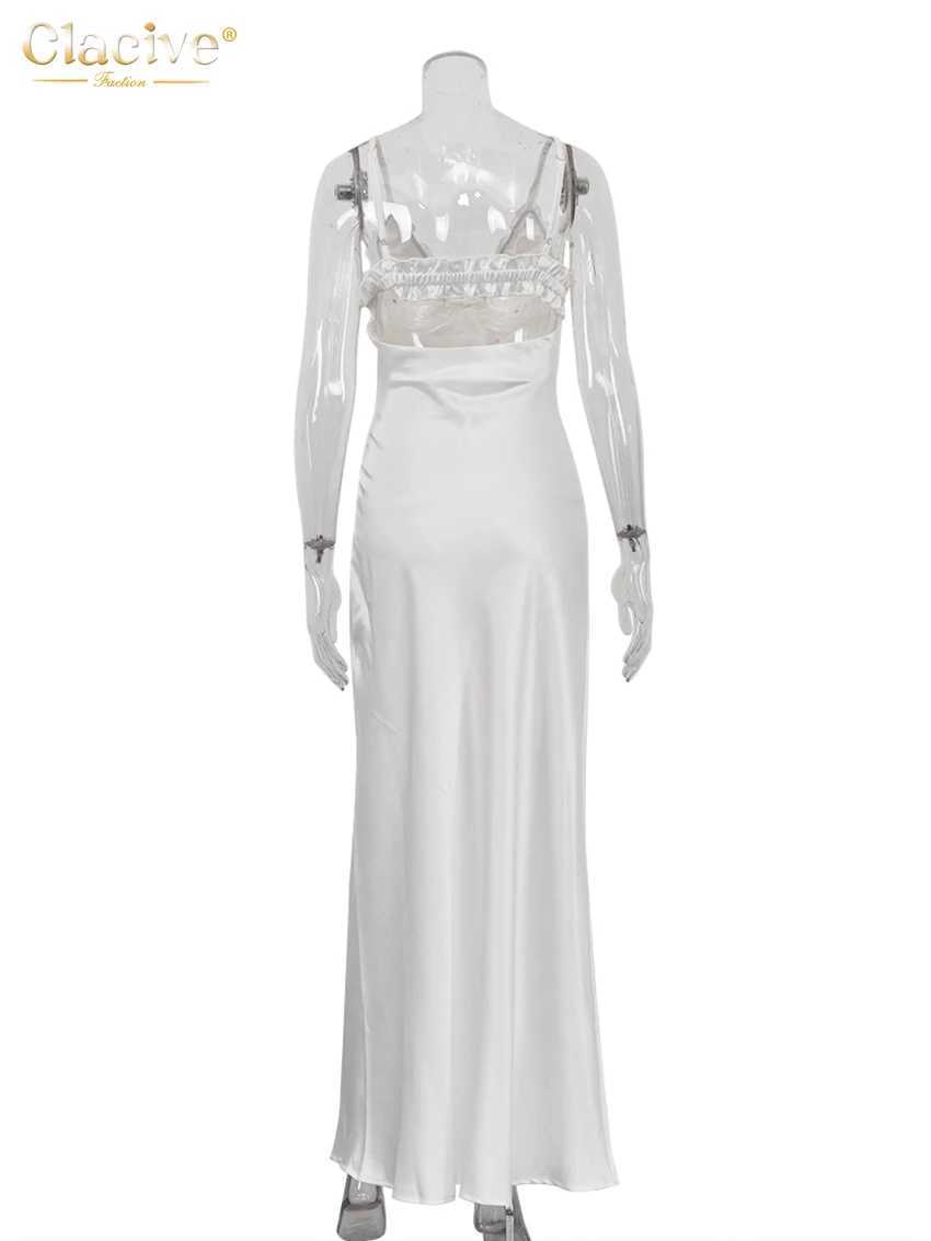 Clacive Summer Slim White Satin Womens Dress 2025 Fashion Strap Sleeveless Maxi Dresses Elegant Classic Backless Female DressXJ250514