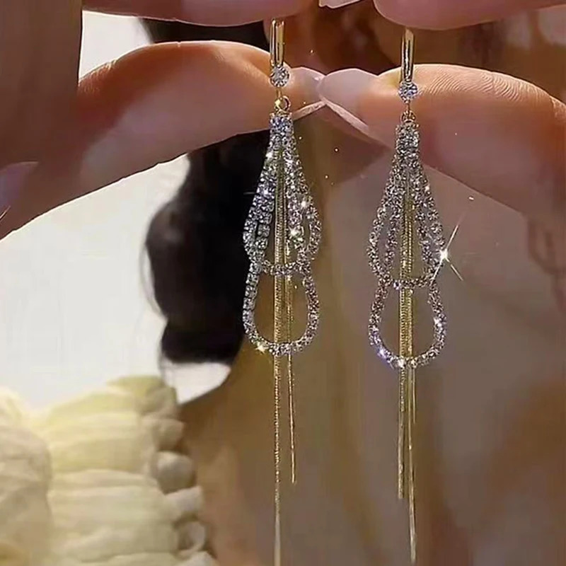 Unique Double-layer Water Drop Long Tassel Gold Color Ear Hook Women Fashion Light Elegant Ladies Premium Jewelry 250513