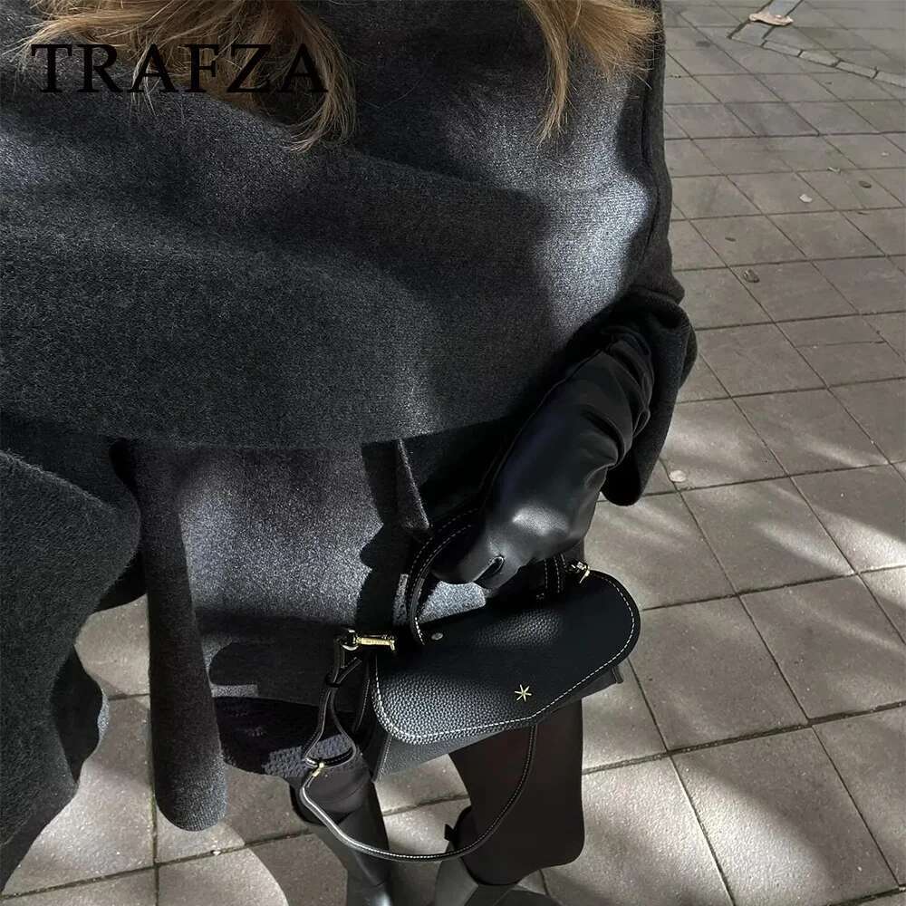TRAFZA Autumn Winter Casual Knitted Fashion Solid Streetwear Loose Scarf Collar Demi-season Jacket For Women