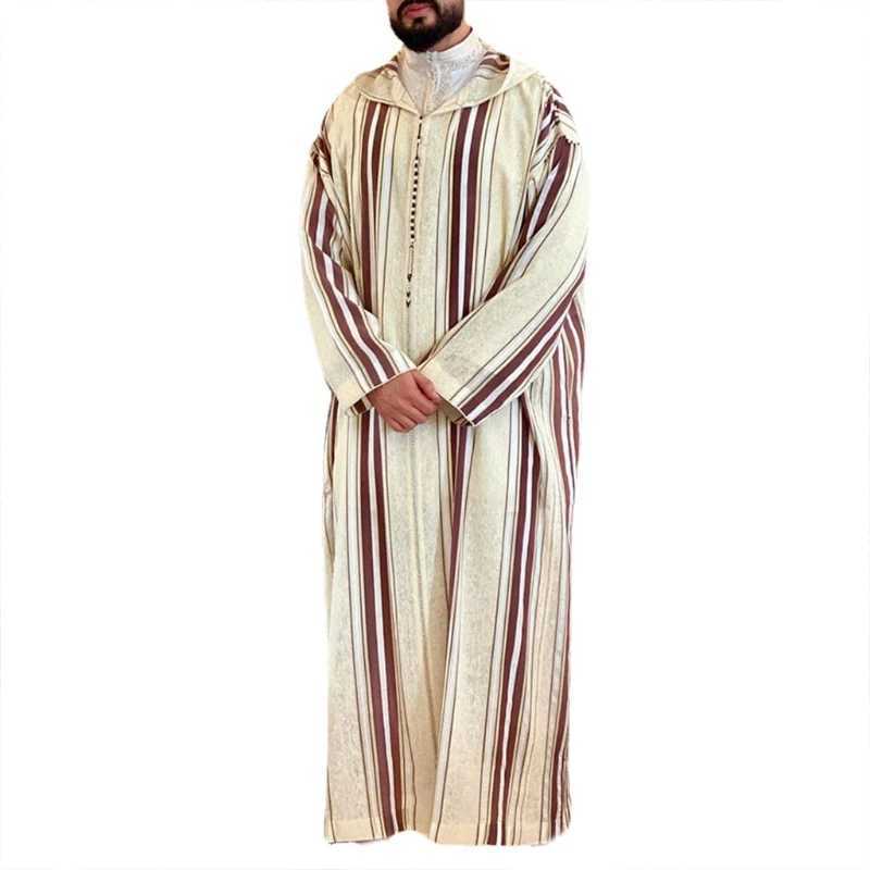 New Fashion Dubai Casual Kaftan Robe Stripes Muslim Dresses Abaya Shirt for Mens X250514