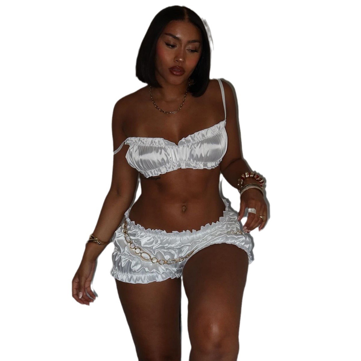 Hot selling womens clothing 2024 summer new product fashionable and sexy suspender strapless slim pleated shorts set