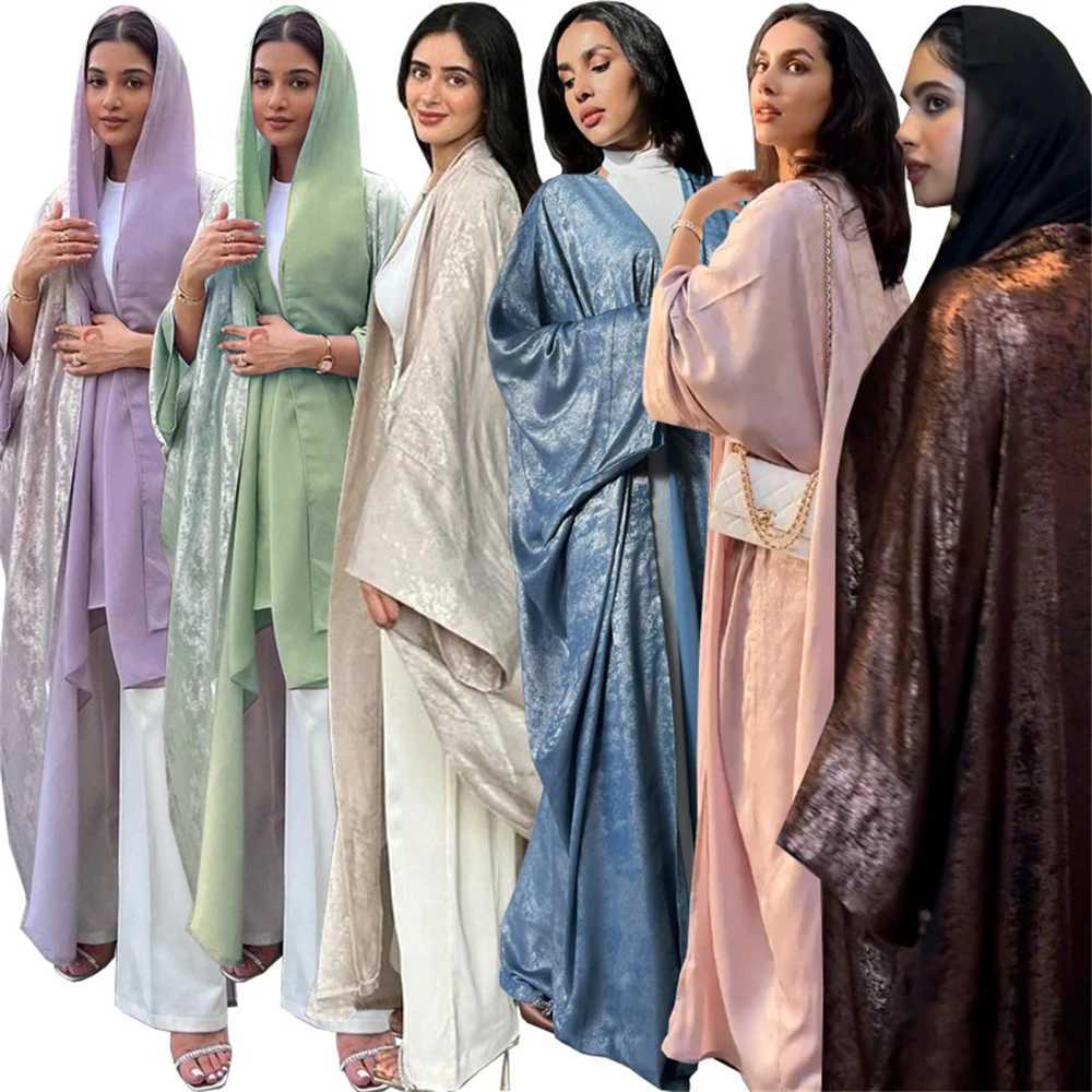 Dubai Luxury Shiny Satin Open Kimono Abaya 2025 Ramadan Muslim Kaftan Dress for Women Islam Clothing Robe Femme Musulmane X2505141