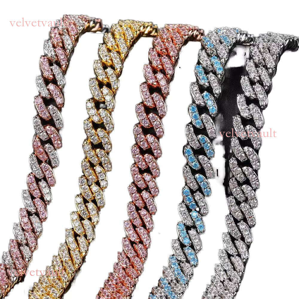 Hip hop Lced CZ 9mm Cuban chain gold-plated blue pink cubic zirconia rapper necklace star shaped pearl zircon