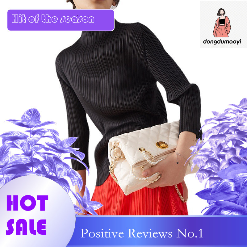 dongdumaoyi 2023 autumn mid sleeve design T-shirt nine quarter sleeves three bedroom style top with pleats, long sleeves, and a base for women