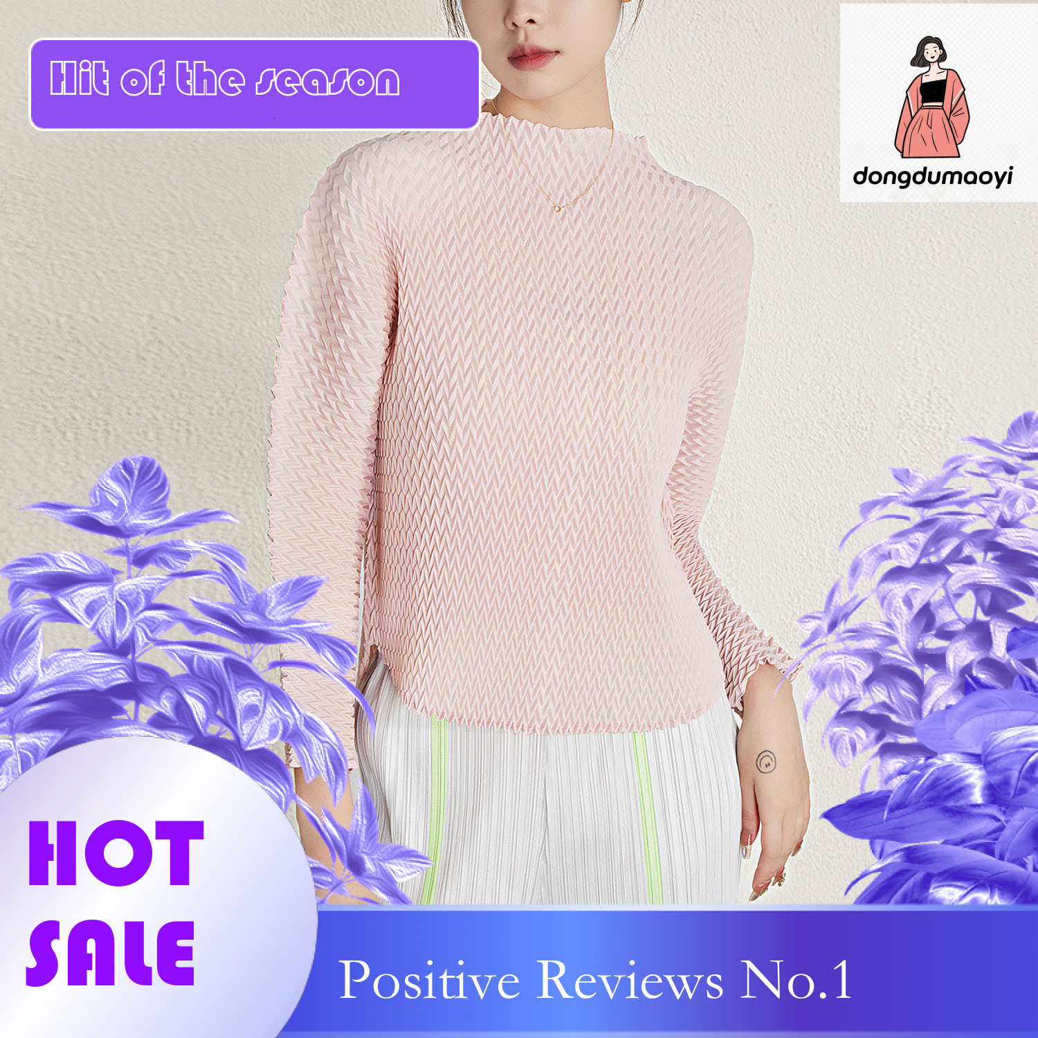 dongdumaoyi Miyake top, female design, niche handmade pleats, loose solid color, simple and versatile, long sleeved pullover T-shirt, stylish