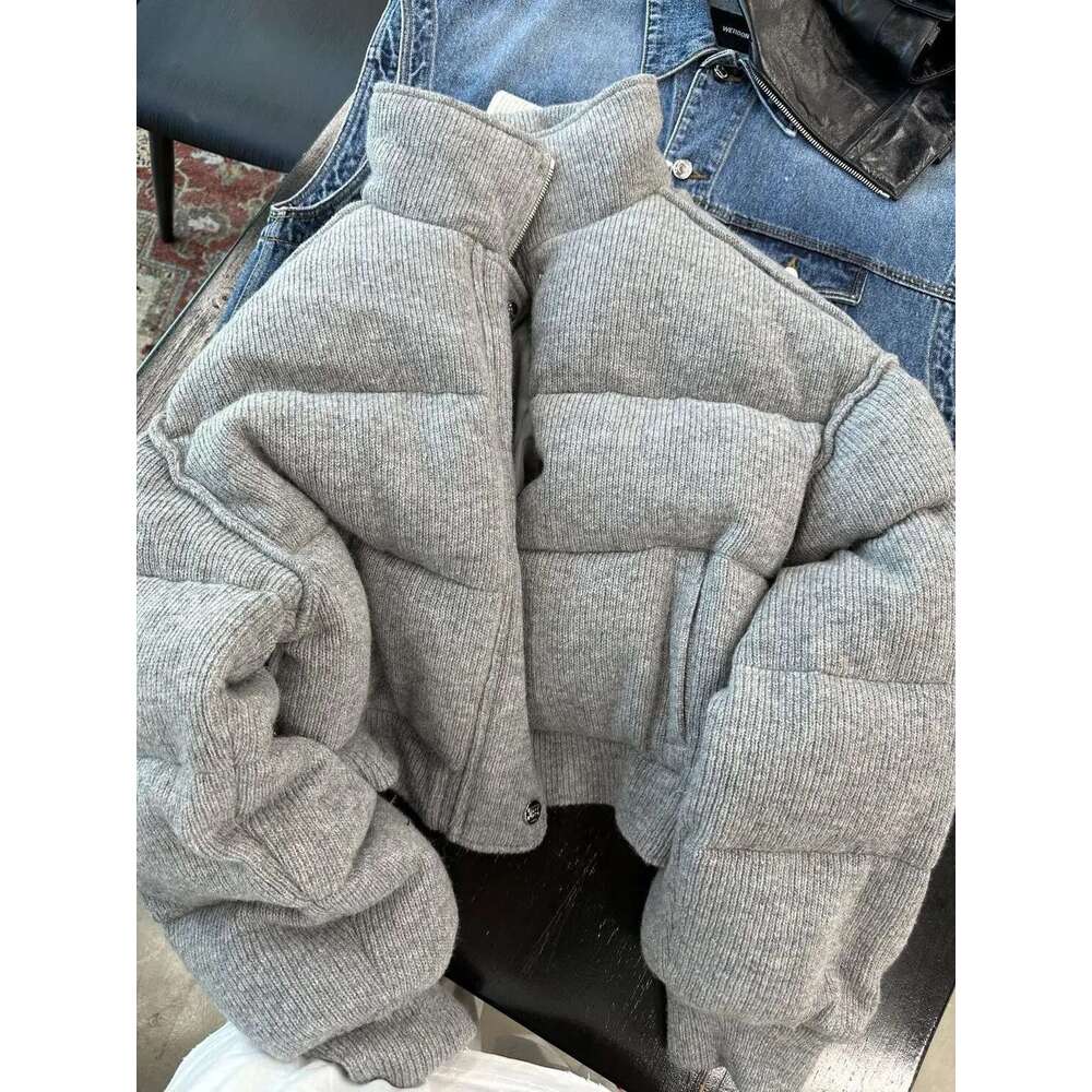 High end Grey Cotton Quilted Jacket for Winter Coats Loose Short Stand up Collar Thickened Warm Parka Coat Women Clothing
