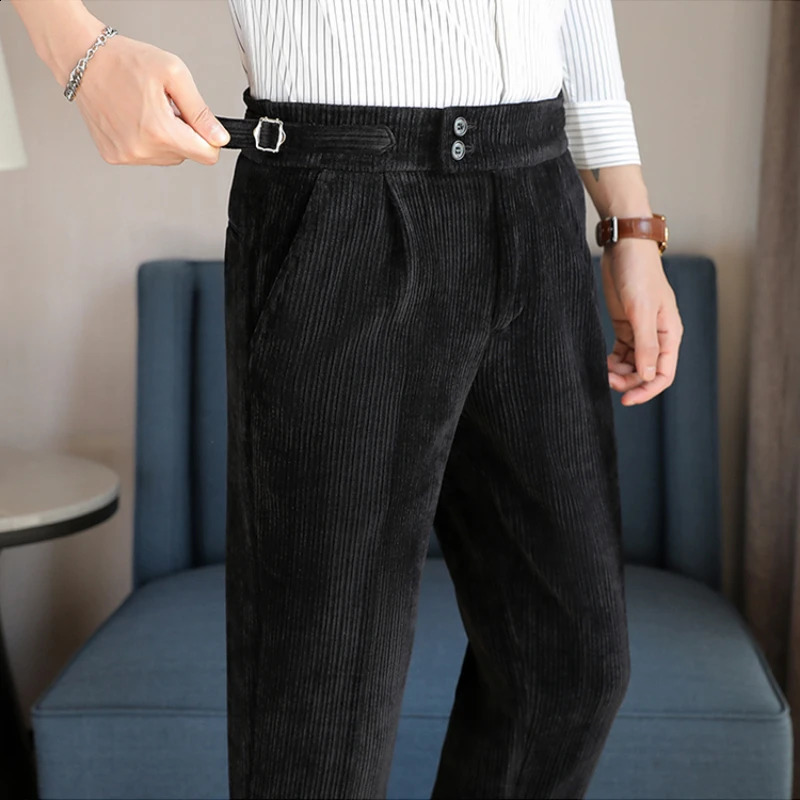 Light Chenille Neapolitan High Waist Casual Pants for Men Premium Feeling Slim Fit Mens Dress Pantspantalon 250513