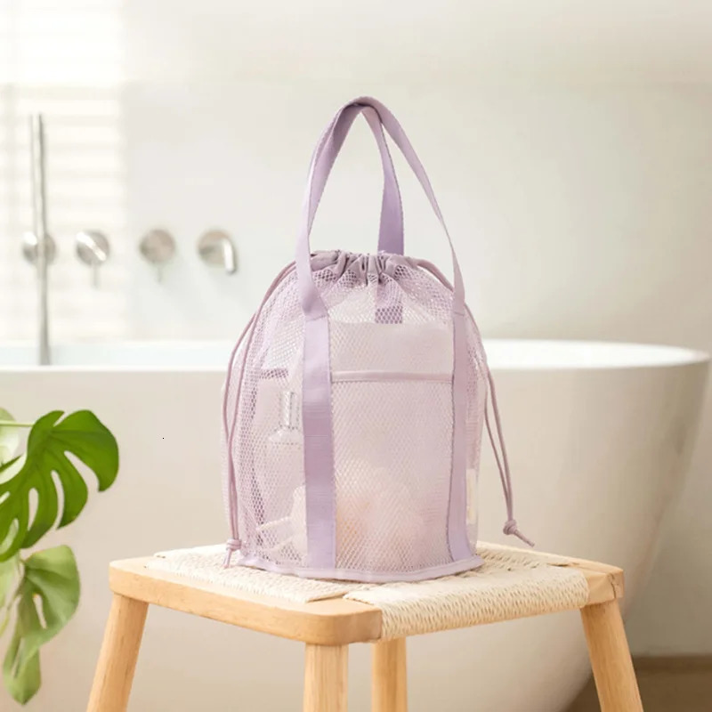 Travel Large Capacity Mesh Nylon Cosmetic Bag Organizer Foldable Casual Drawstring Bags Rope Bundle Pocket Swim Washing 250514