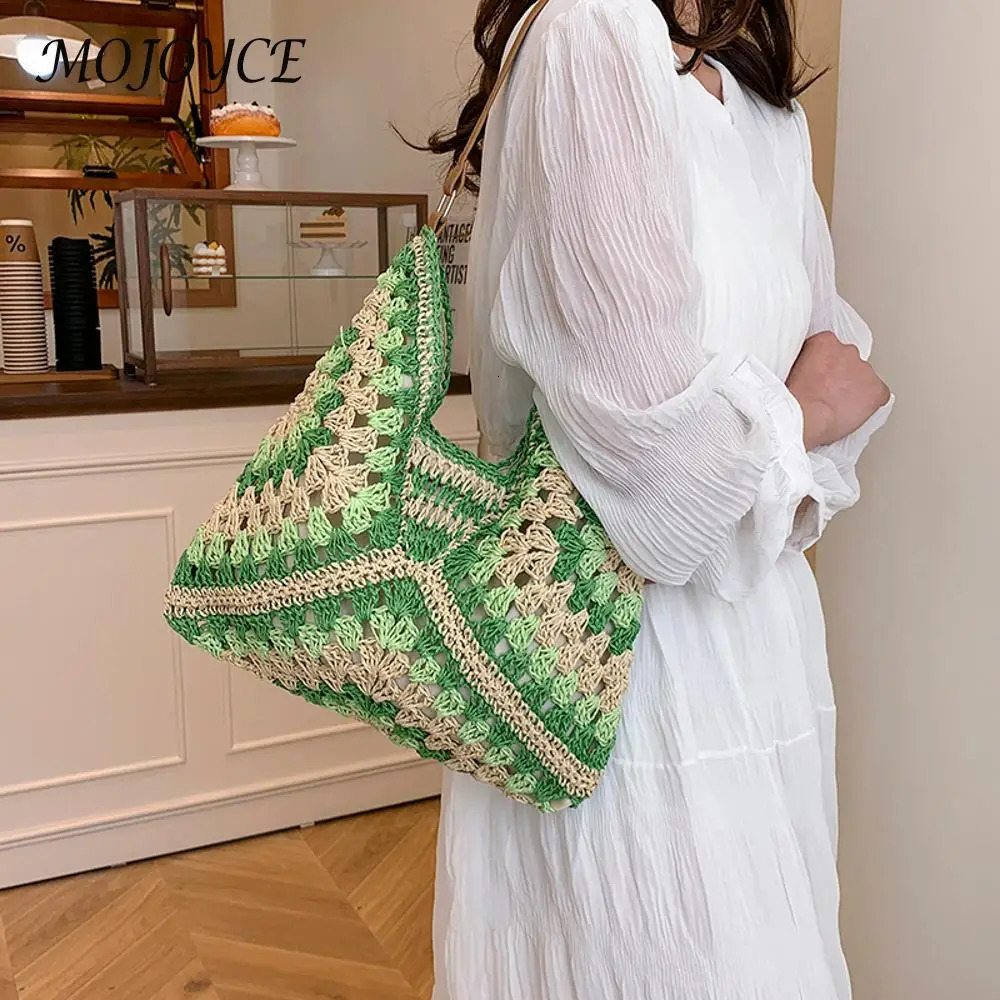 Women Woven Handbag Large Capacity Casual Tote Bag Wear Resist HollowedOut Braid Summer Beach Travel 250514